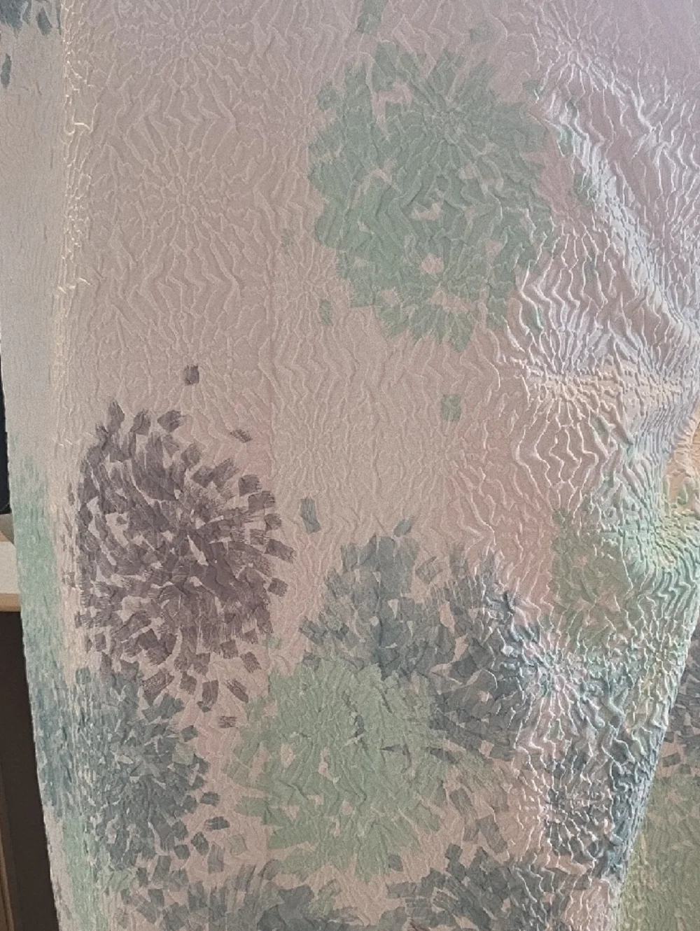 DKNYC Shower Curtain in Mint, Light Blue, and Taupe Floral Pattern With Bath Mat